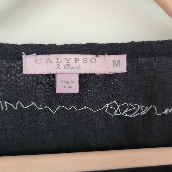 Calypso St Barth Women's Black 100% Linen Beaded Tunic Top Coverup Size Medium - Picture 6 of 9